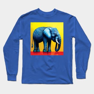 Stylised Elephant Art in Bold Blue, Yellow and Red Long Sleeve T-Shirt